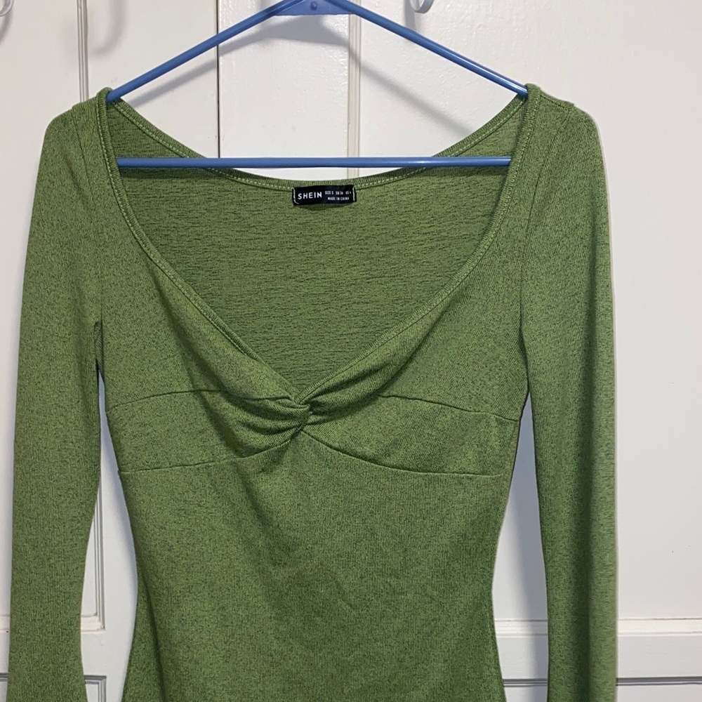 SHEIN Small Green SXY Twist Front Flounce Sleeve Bodycon Dress - Picture 5 of 14
